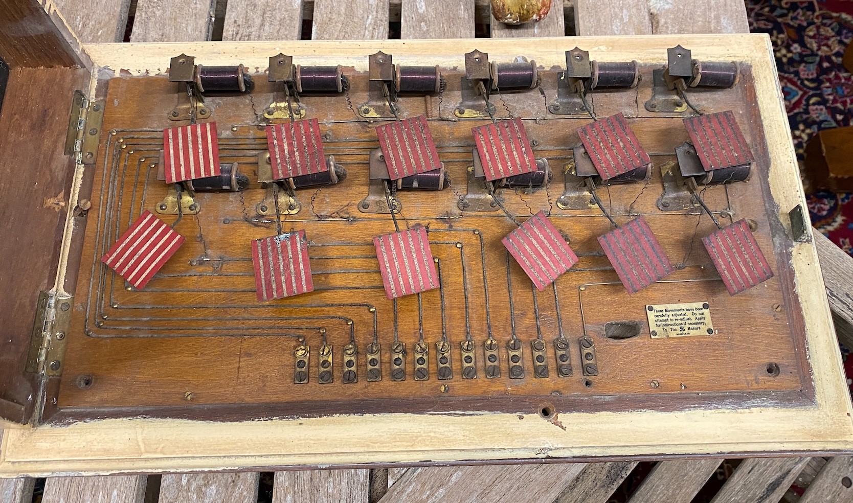 A Victorian porter's call board, width 54cm, height 32cm